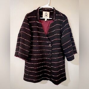 Alice's Pig Womens Striped Boucle Coat Size 10 wool blend 3/4 Bell Sleeve anthro